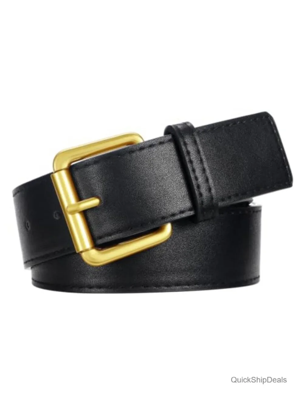 Women's Faux Leather Belt with Square Pin Buckle 1.8 Inch 9 Holes